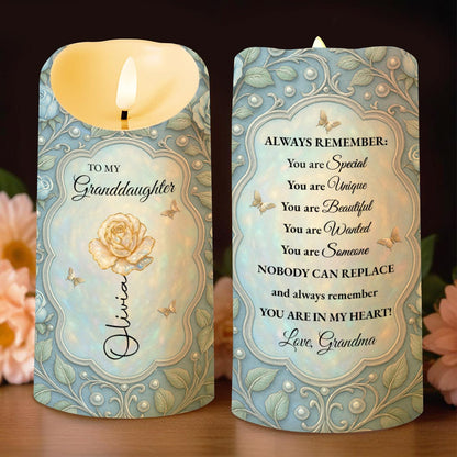 To My Granddaughter, Always Remember, Beautiful Flower Design - Personalized Custom LED Candle - GDT438_LECA