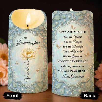 To My Granddaughter, Always Remember, Beautiful Flower Design - Personalized Custom LED Candle - GDT438_LECA