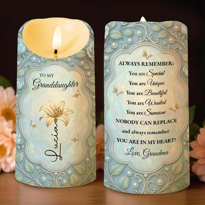 To My Granddaughter, Always Remember, Beautiful Flower Design - Personalized Custom LED Candle - GDT438_LECA