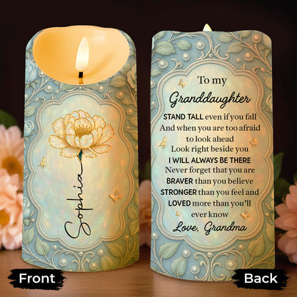 To My Granddaughter Stand Tall Even If You Fall Flower Design - Personalized Custom LED Candle - GDT439_LECA