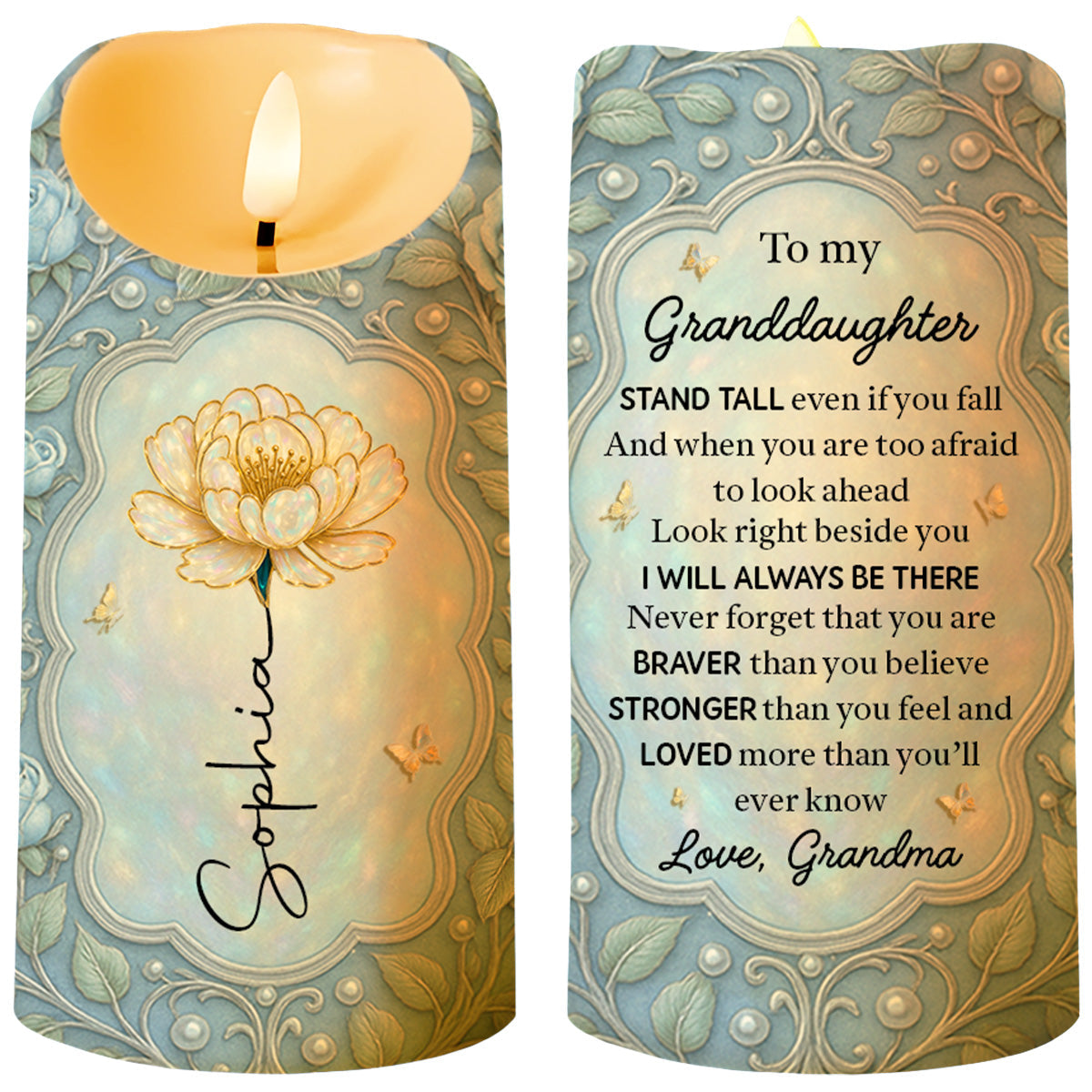 To My Granddaughter Stand Tall Even If You Fall Flower Design - Personalized Custom LED Candle - GDT439_LECA