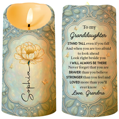 To My Granddaughter Stand Tall Even If You Fall Flower Design - Personalized Custom LED Candle - GDT439_LECA