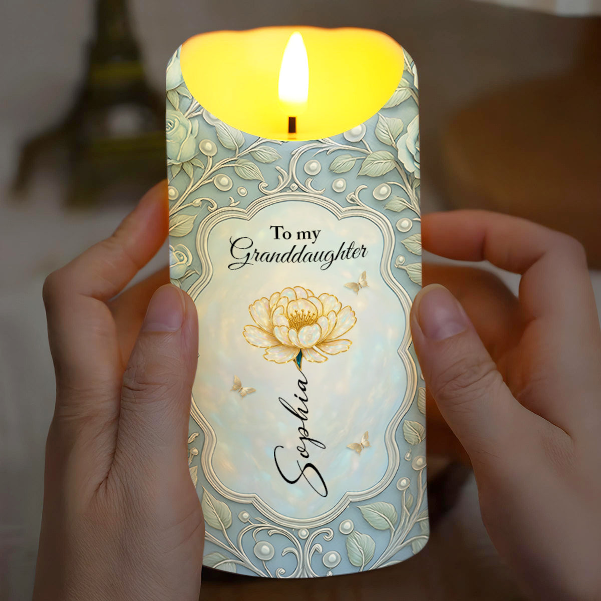 To My Granddaughter, I Love You, Flowers And Butterflies - Personalized Custom LED Candle - GDT440_LECA