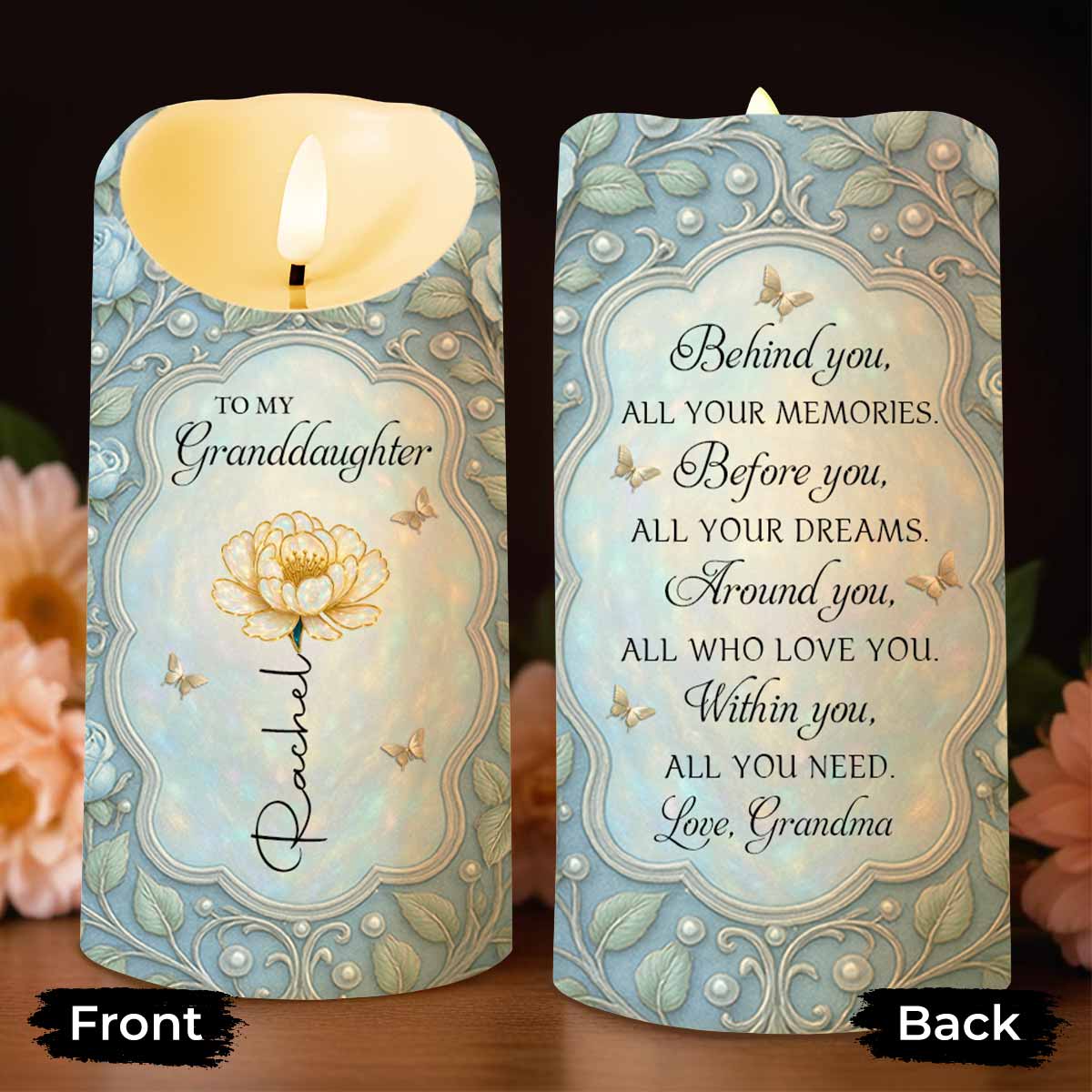 To My Granddaughter Flower And Butterflies Design - Personalized Custom LED Candle - GDT442_LECA