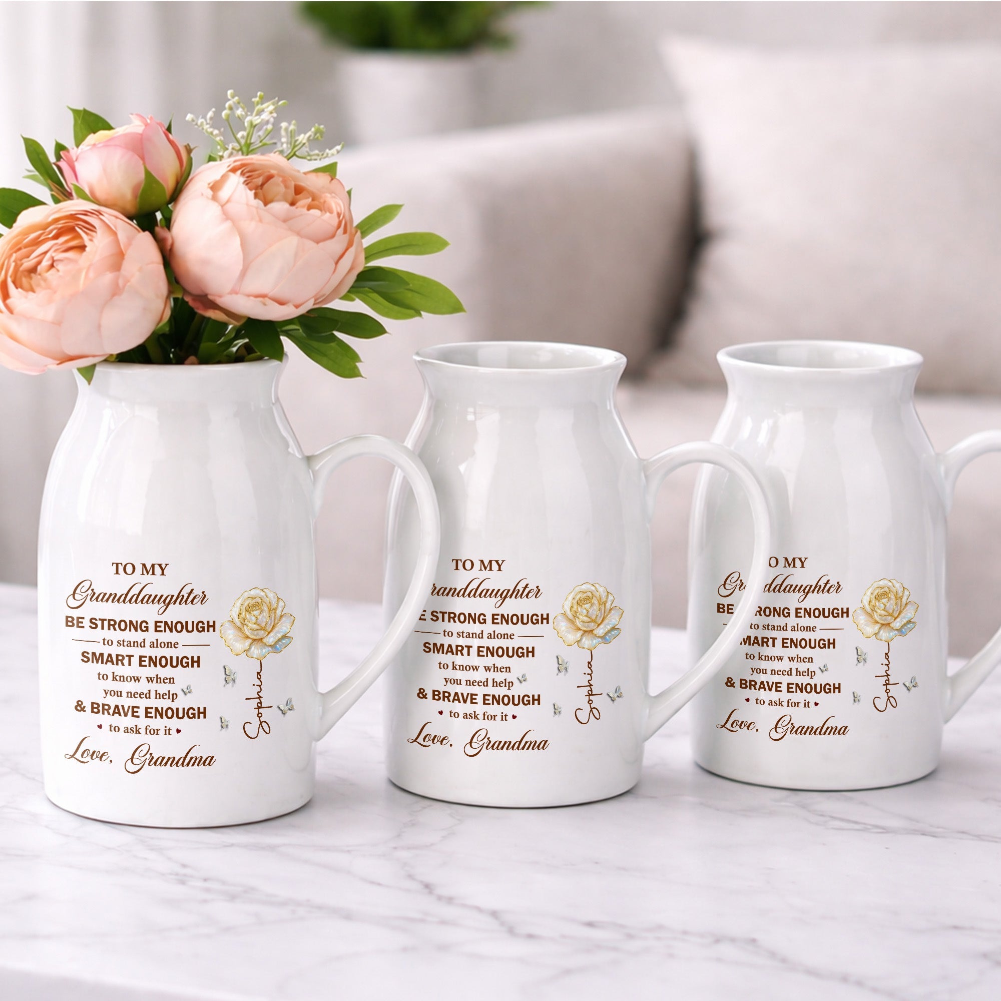 To My Granddaughter Be Strong Enough Rose Flower - Personalized Ceramic Flower Vase