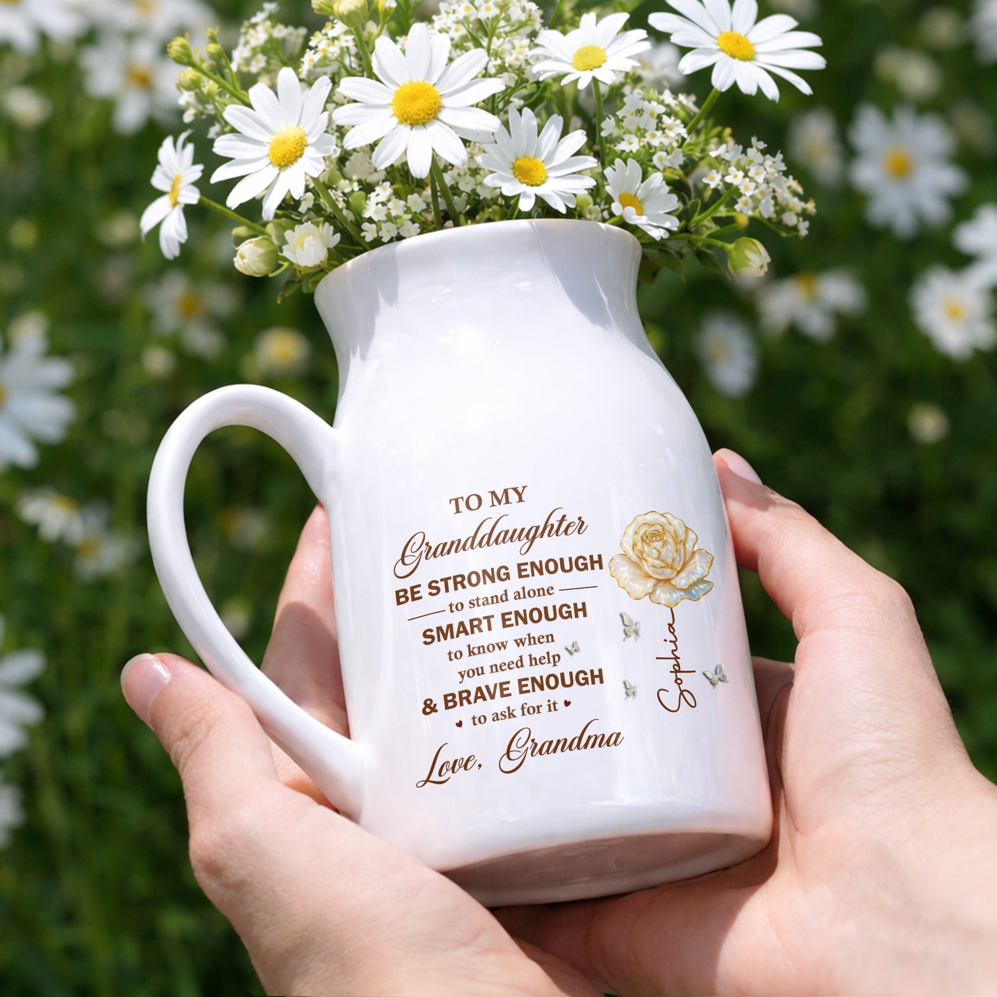 To My Granddaughter Be Strong Enough Rose Flower - Personalized Ceramic Flower Vase