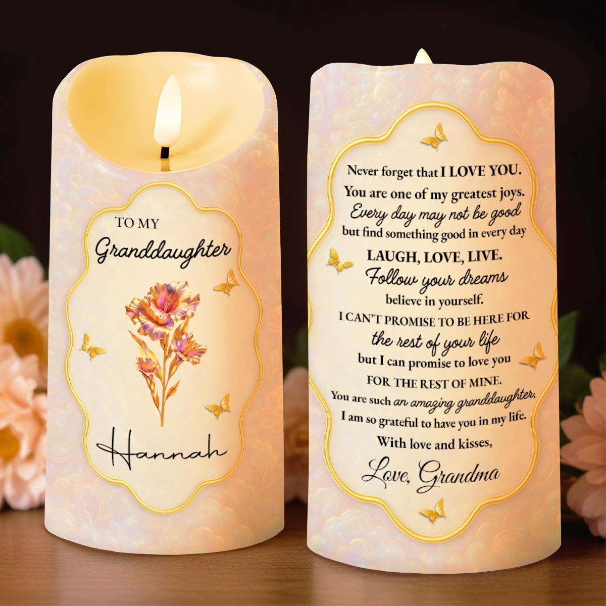 To My Granddaughter, Believe In Yourself, Flower And Butterflies - Personalized Custom LED Candle - GDT443_LECA
