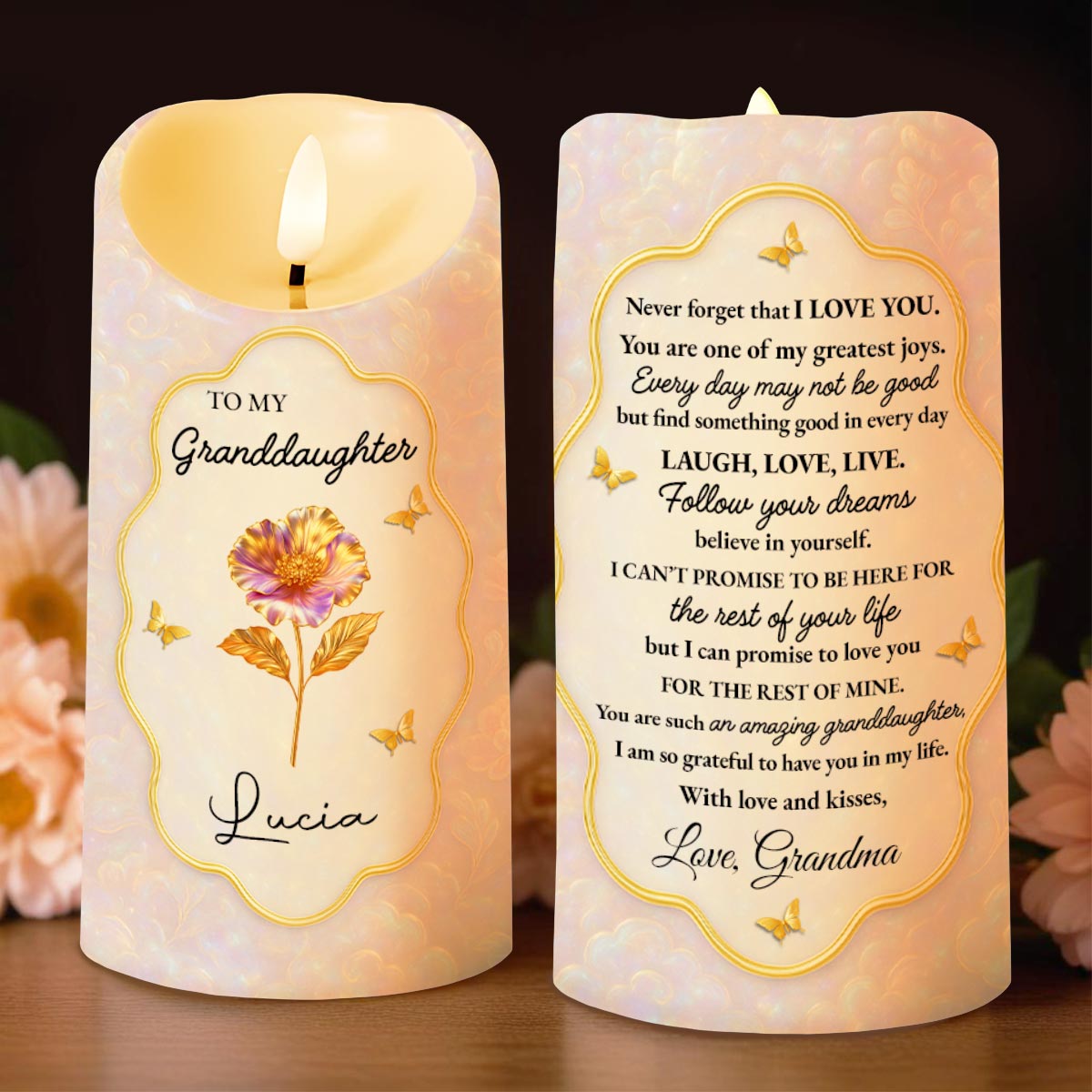To My Granddaughter, Believe In Yourself, Flower And Butterflies - Personalized Custom LED Candle - GDT443_LECA
