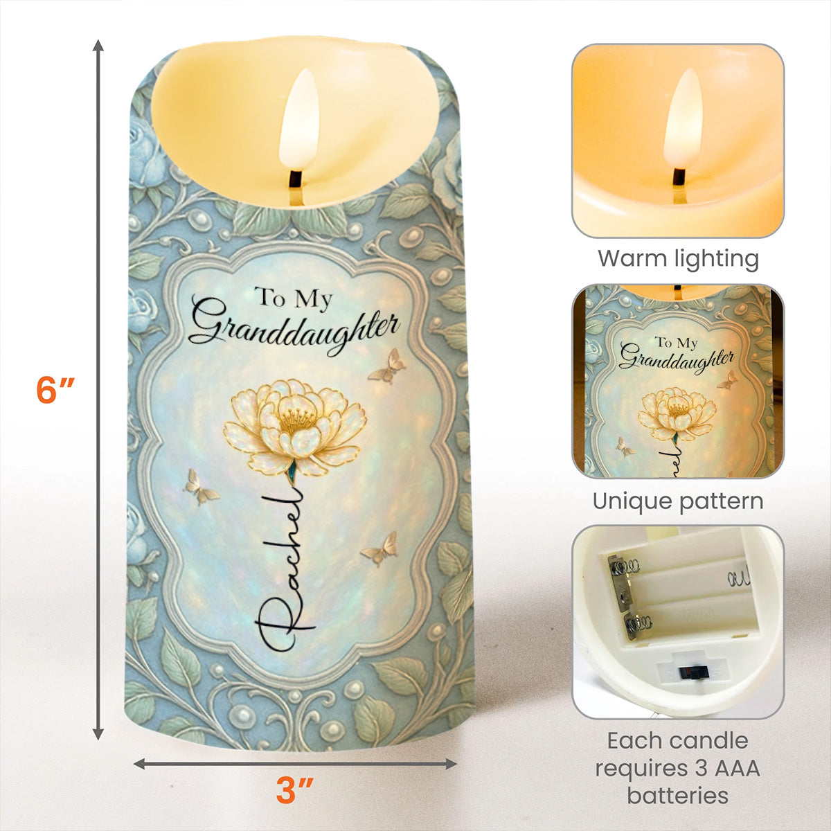 To My Granddaughter, Flower and Hearts Design - Personalized Custom LED Candle - GDT444_LECA