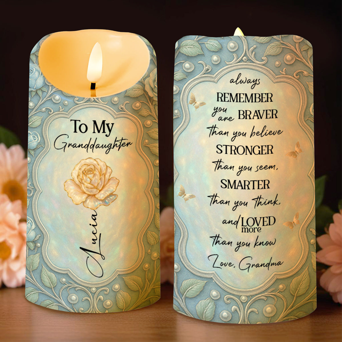 To My Granddaughter, Rose And Butterfly LED Candle - Personalized Custom LED Candle - GDT445_LECA