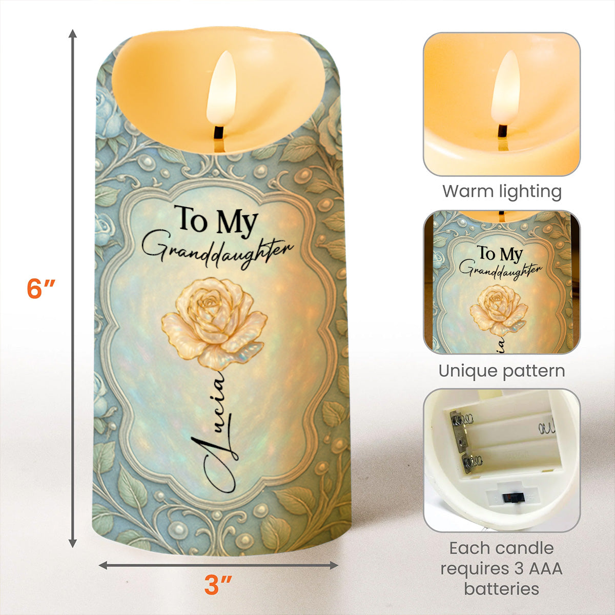 To My Granddaughter, Rose And Butterfly LED Candle - Personalized Custom LED Candle - GDT445_LECA