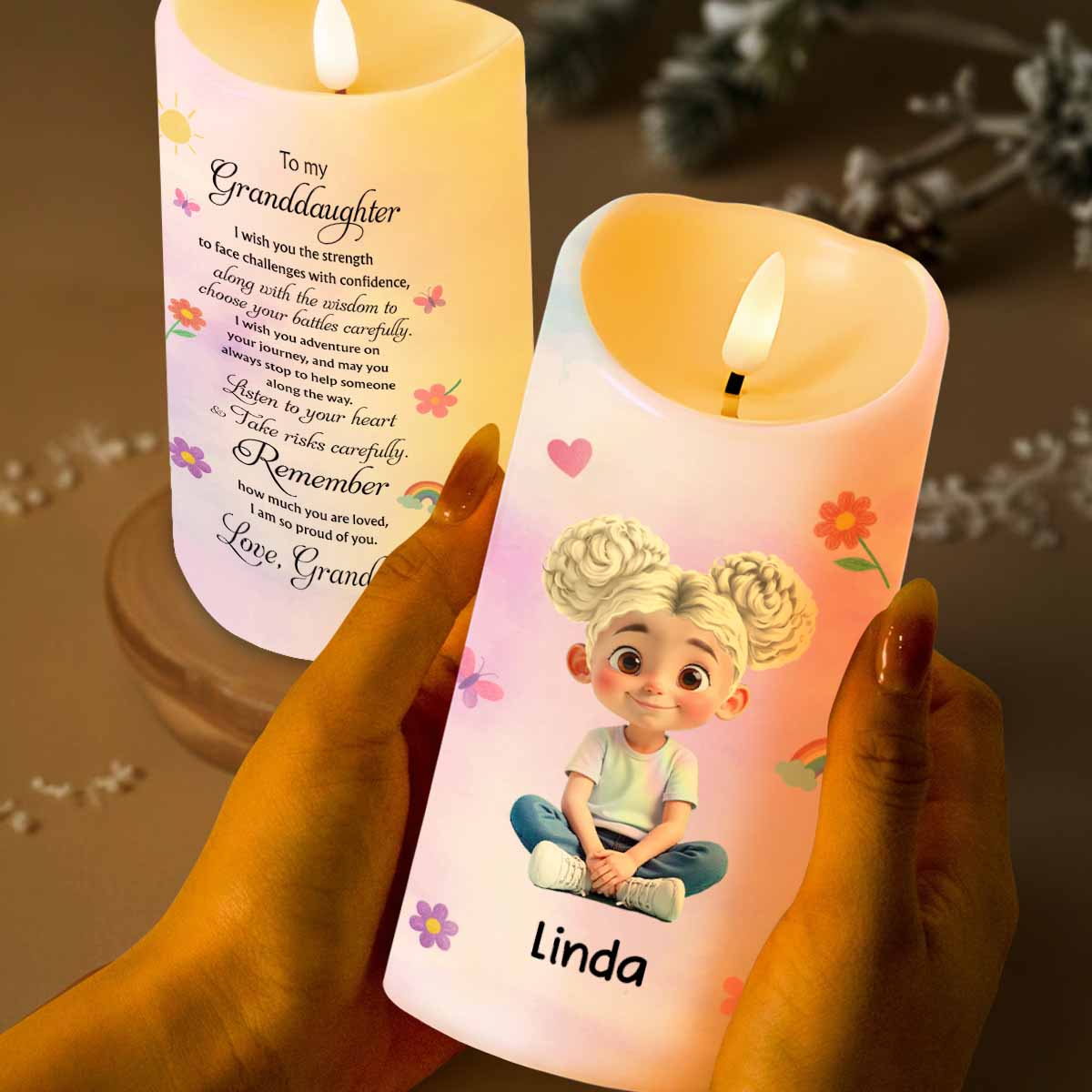 To My Granddaughter, Love And Wisdom Candle - Personalized Custom LED Candle - GDT468_LECA