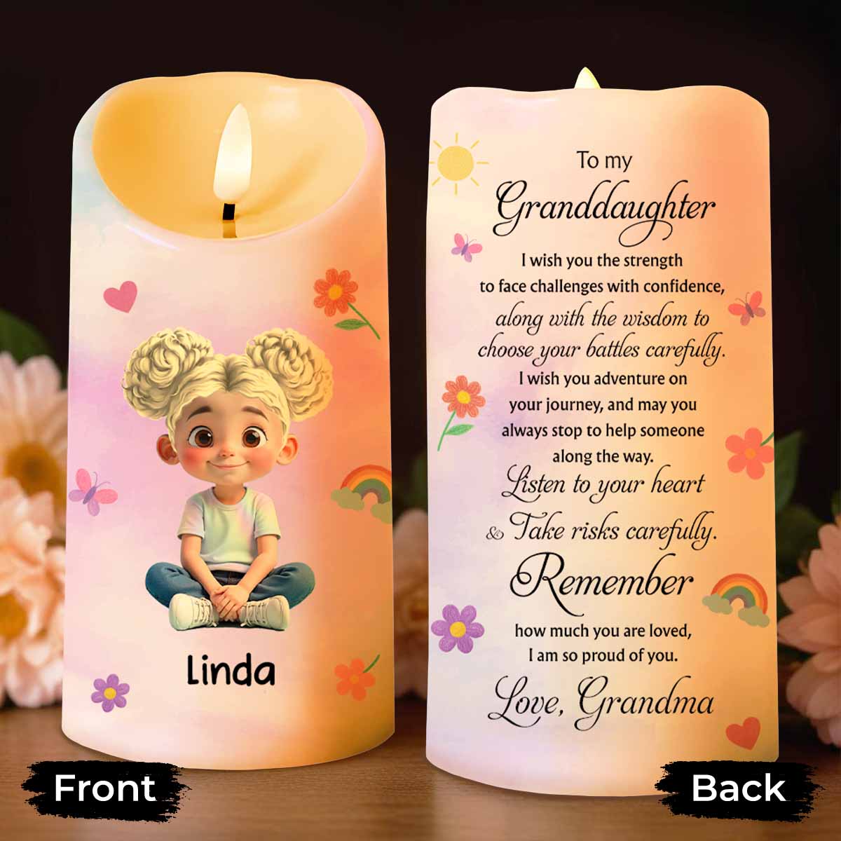 To My Granddaughter, Love And Wisdom Candle - Personalized Custom LED Candle - GDT468_LECA