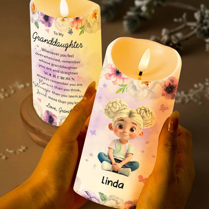 To My Granddaughter, Flowers And Crown Design - Personalized Custom LED Candle - GDT469_LECA