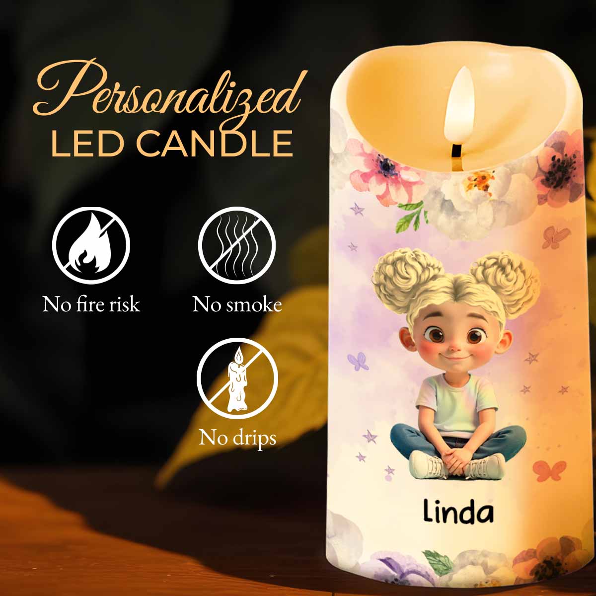 To My Granddaughter, Flowers And Crown Design - Personalized Custom LED Candle - GDT469_LECA