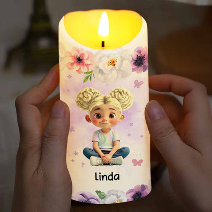 To My Granddaughter, Flowers And Crown Design - Personalized Custom LED Candle - GDT469_LECA