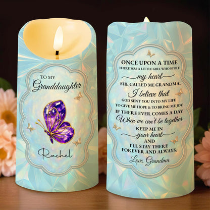 To My Granddaughter, Butterfly Heartfelt Message - Personalized Custom LED Candle - GDT476_LECA