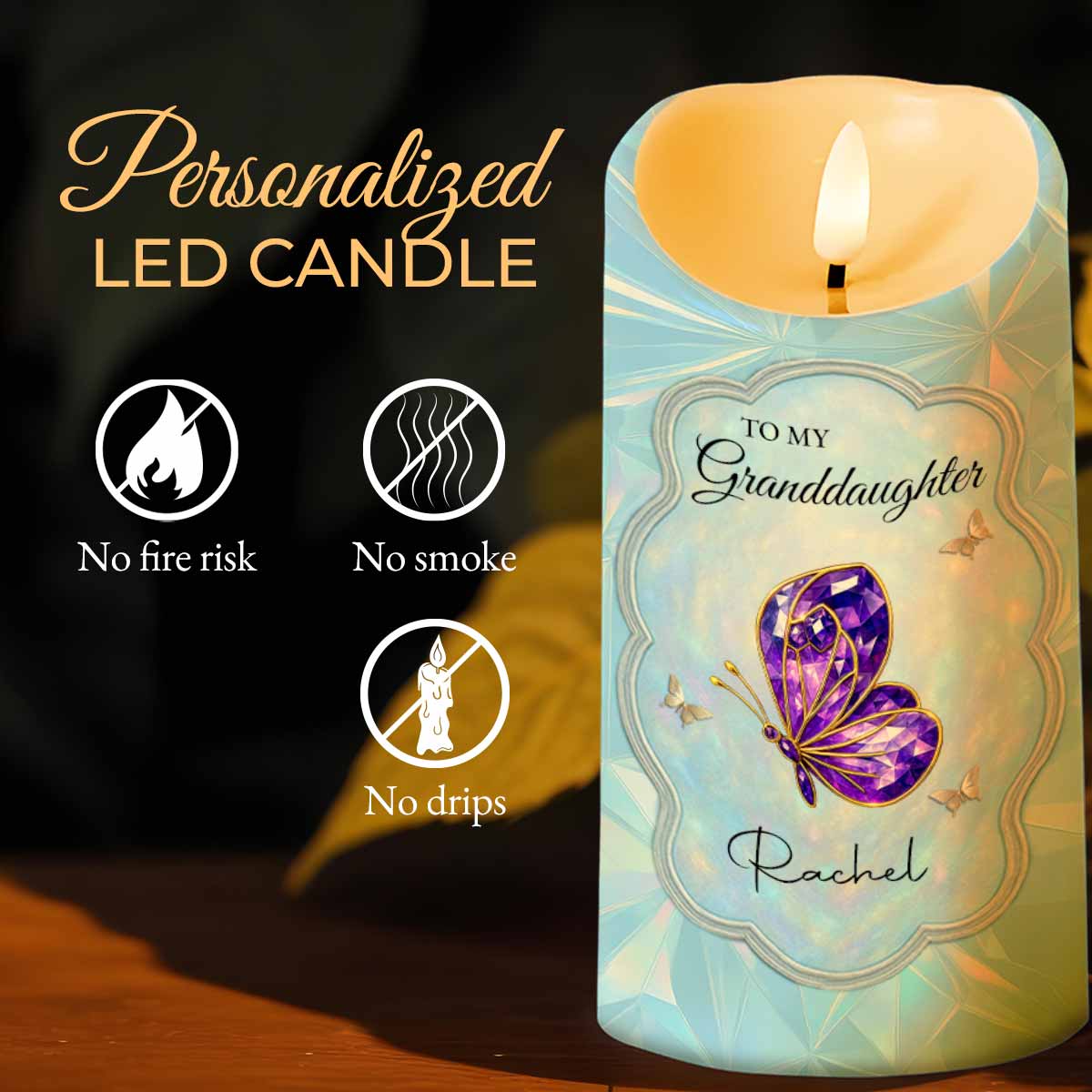 To My Granddaughter, Butterfly Heartfelt Message - Personalized Custom LED Candle - GDT476_LECA