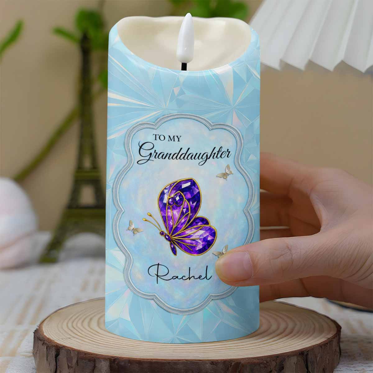 To My Granddaughter, Butterfly Heartfelt Message - Personalized Custom LED Candle - GDT476_LECA