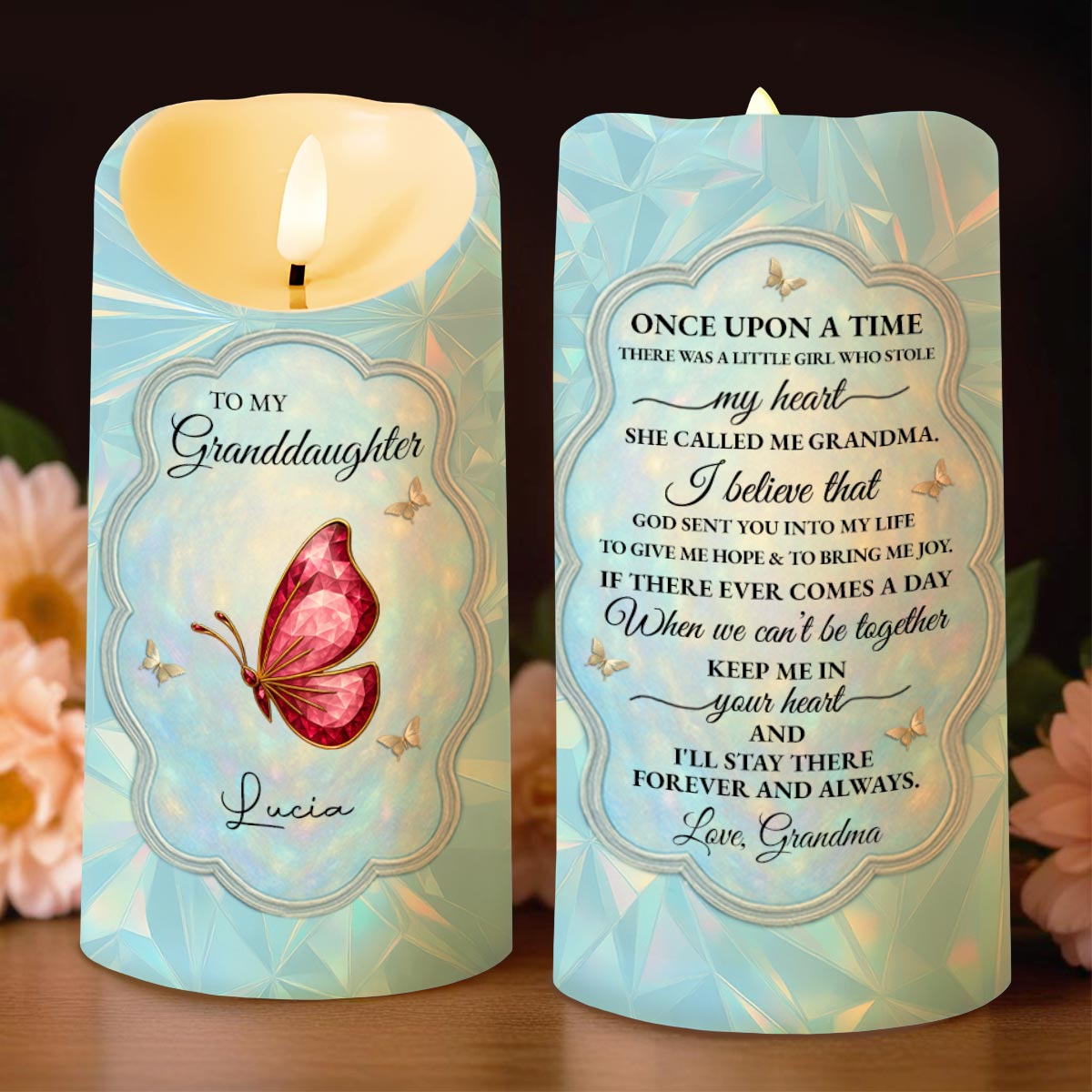 To My Granddaughter, Butterfly Heartfelt Message - Personalized Custom LED Candle - GDT476_LECA