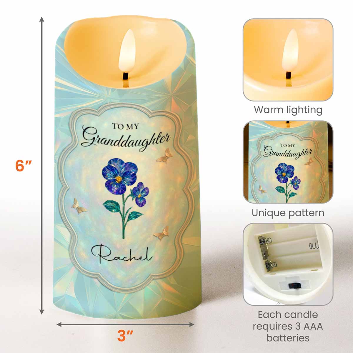 To My Granddaughter, Love From Grandma, Flowers And Butterfly - Personalized Custom LED Candle - GDT478_LECA