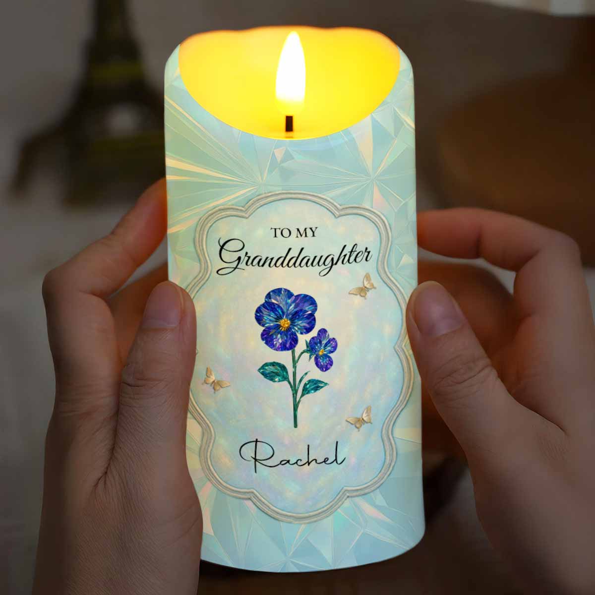 To My Granddaughter, Love From Grandma, Flowers And Butterfly - Personalized Custom LED Candle - GDT478_LECA