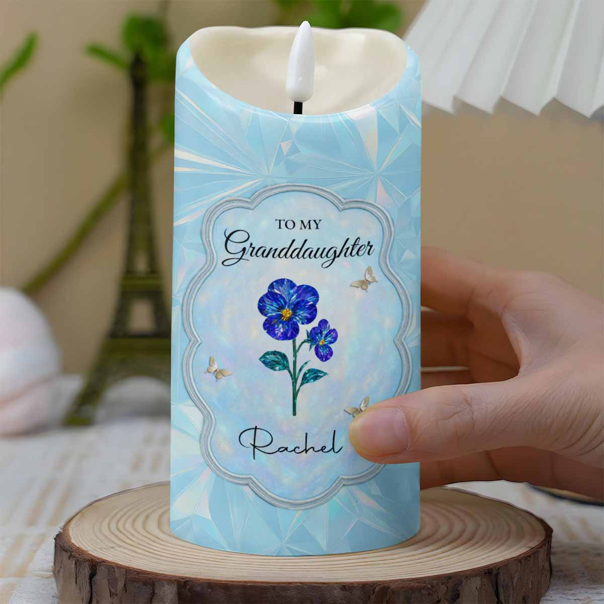 To My Granddaughter, Love From Grandma, Flowers And Butterfly - Personalized Custom LED Candle - GDT478_LECA