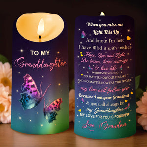 To My Granddaughter, LED Candle With Butterflies And Stars - Personalized Custom LED Candle - GDT479_LECA