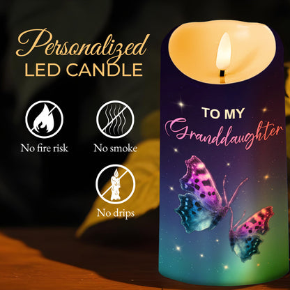 To My Granddaughter, LED Candle With Butterflies And Stars - Personalized Custom LED Candle - GDT479_LECA