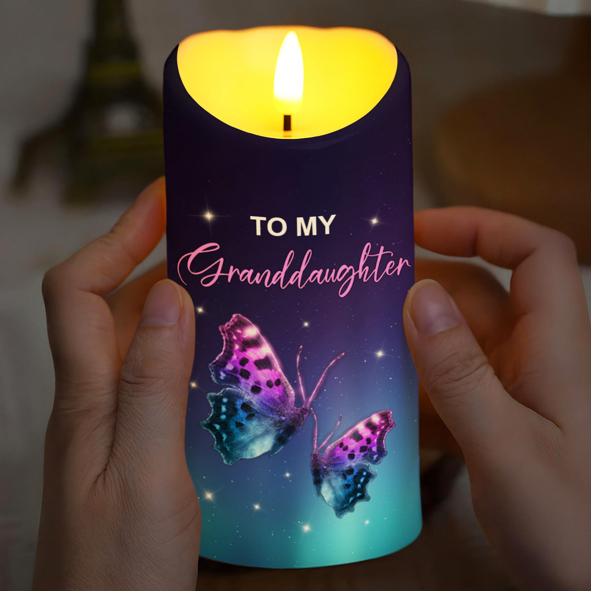 To My Granddaughter, LED Candle With Butterflies And Stars - Personalized Custom LED Candle - GDT479_LECA