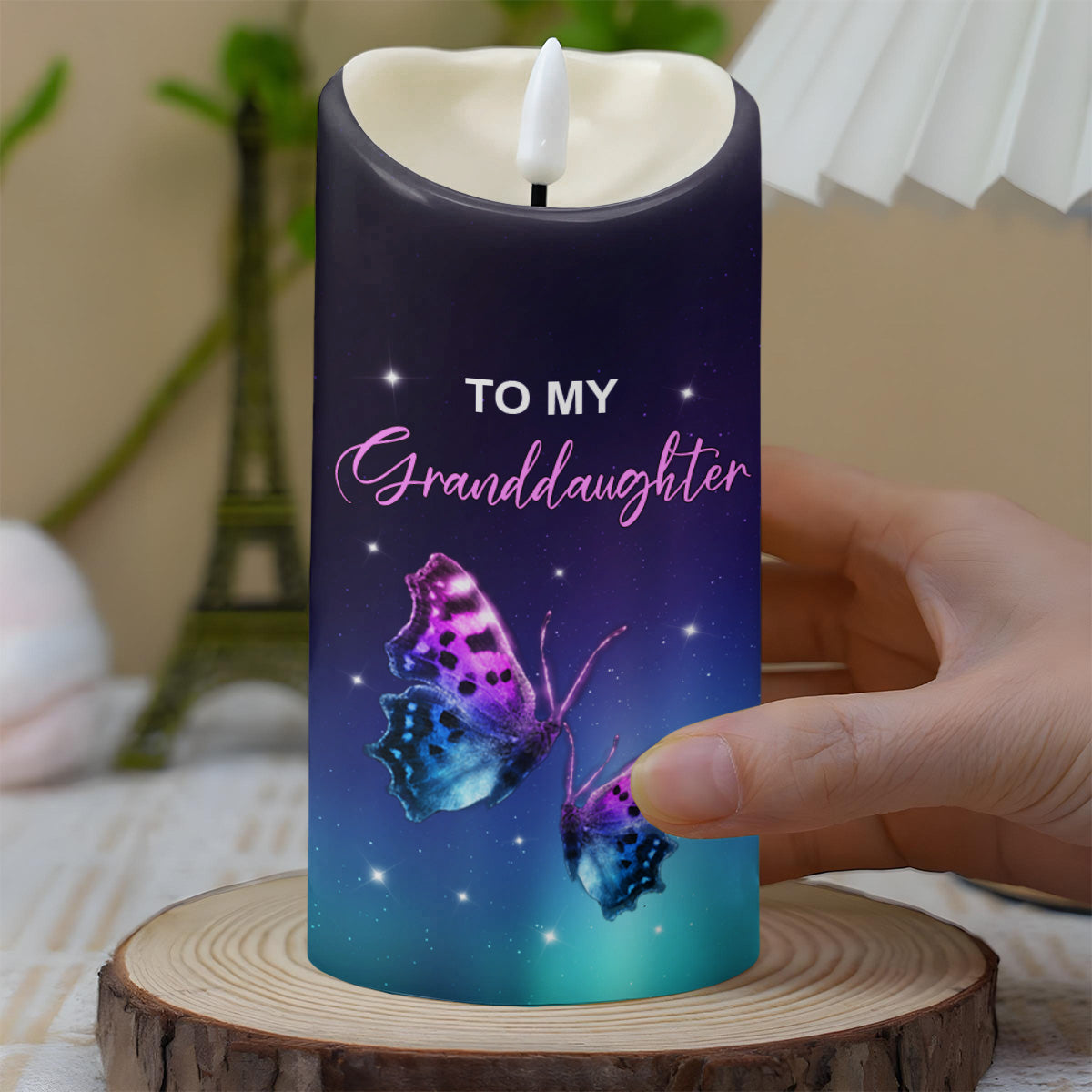 To My Granddaughter, LED Candle With Butterflies And Stars - Personalized Custom LED Candle - GDT479_LECA