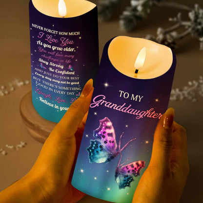 To My Granddaughter, Believe In Yourself With Butterflies - Personalized Custom LED Candle - GDT480_LECA