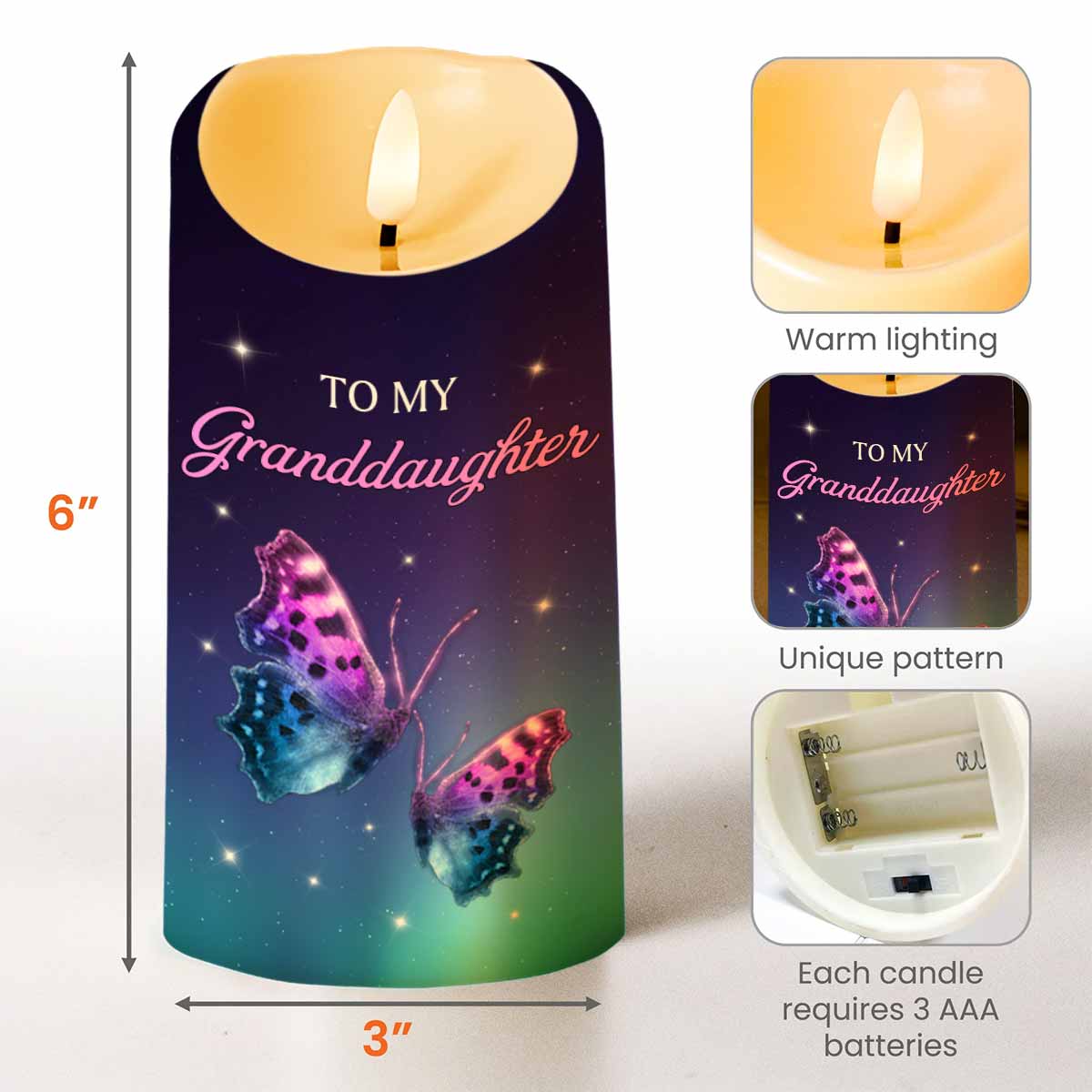 To My Granddaughter, Believe In Yourself With Butterflies - Personalized Custom LED Candle - GDT480_LECA