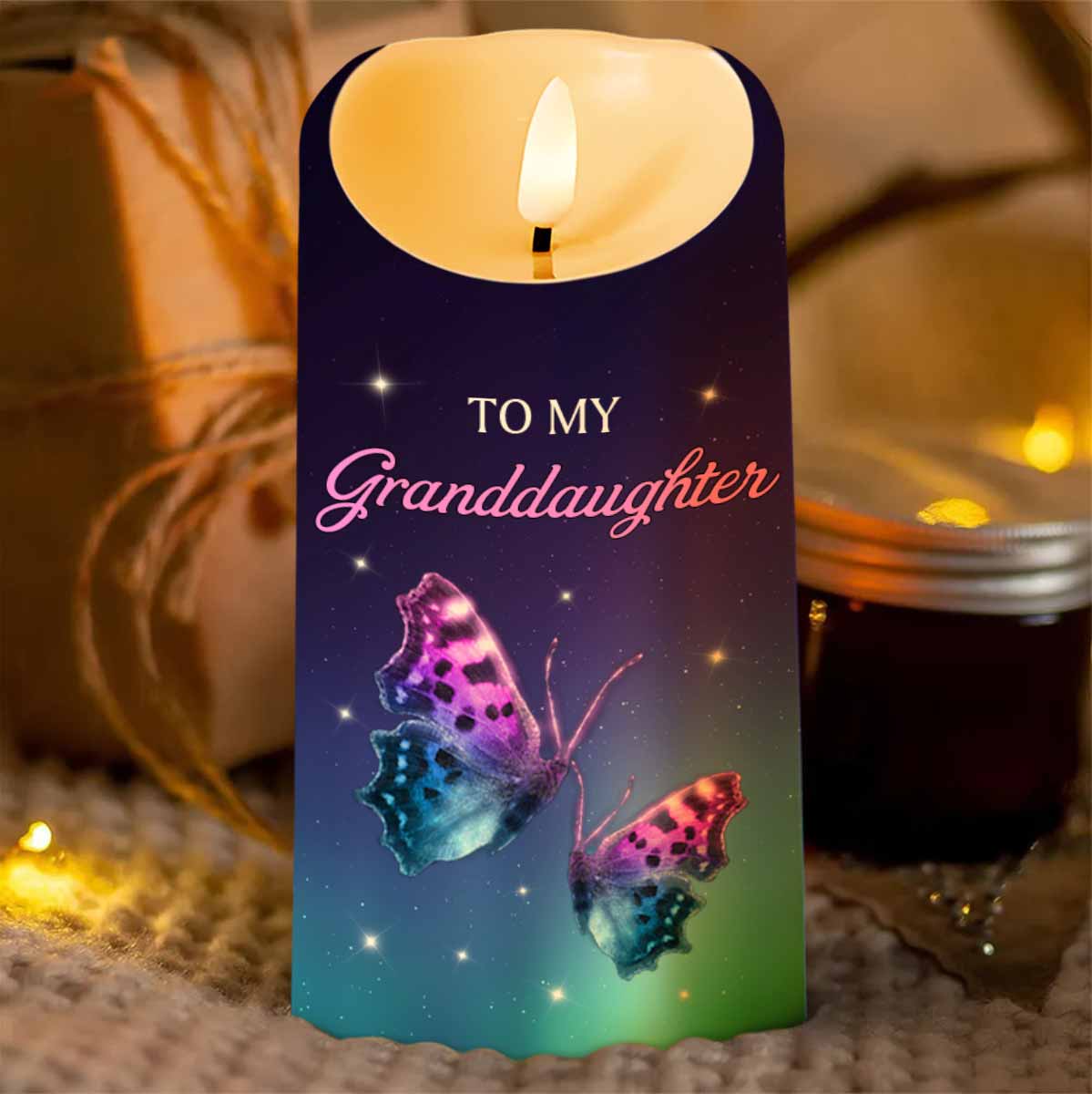 To My Granddaughter, Believe In Yourself With Butterflies - Personalized Custom LED Candle - GDT480_LECA
