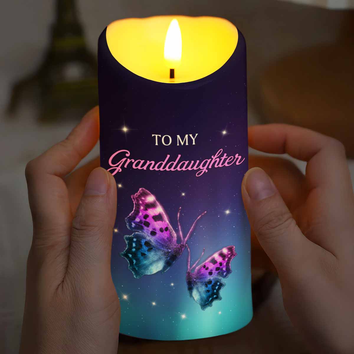 To My Granddaughter, Believe In Yourself With Butterflies - Personalized Custom LED Candle - GDT480_LECA