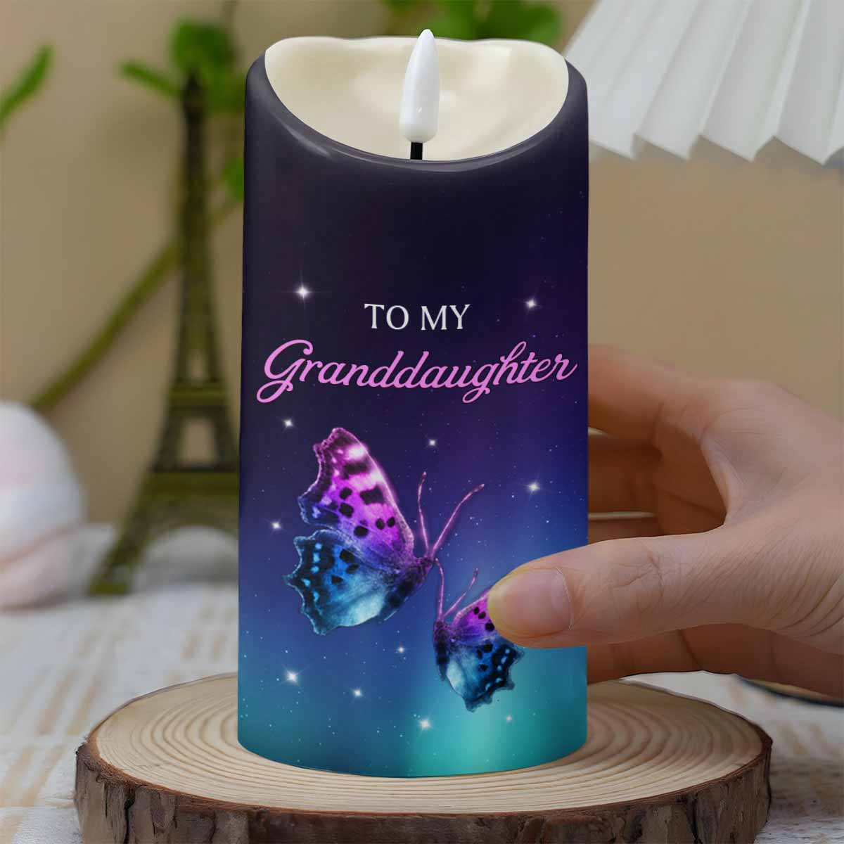 To My Granddaughter, Believe In Yourself With Butterflies - Personalized Custom LED Candle - GDT480_LECA
