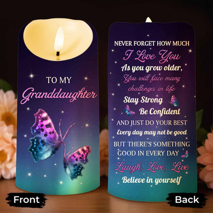 To My Granddaughter, Believe In Yourself With Butterflies - Personalized Custom LED Candle - GDT480_LECA