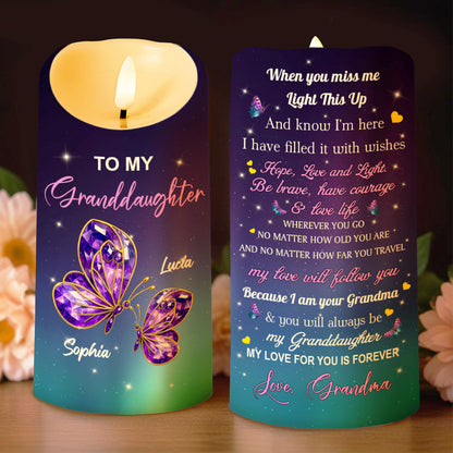 To My Granddaughter, Butterflies And Stars - Personalized Custom LED Candle - GDT484_LECA