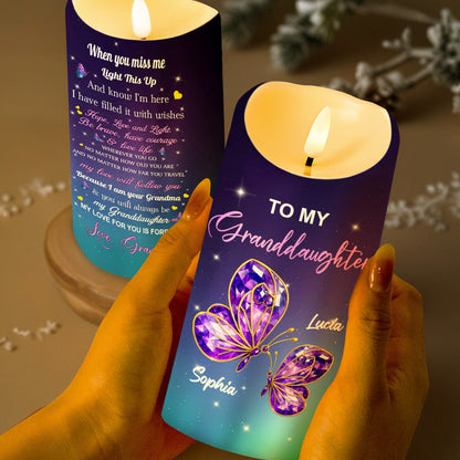 To My Granddaughter, Butterflies And Stars - Personalized Custom LED Candle - GDT484_LECA