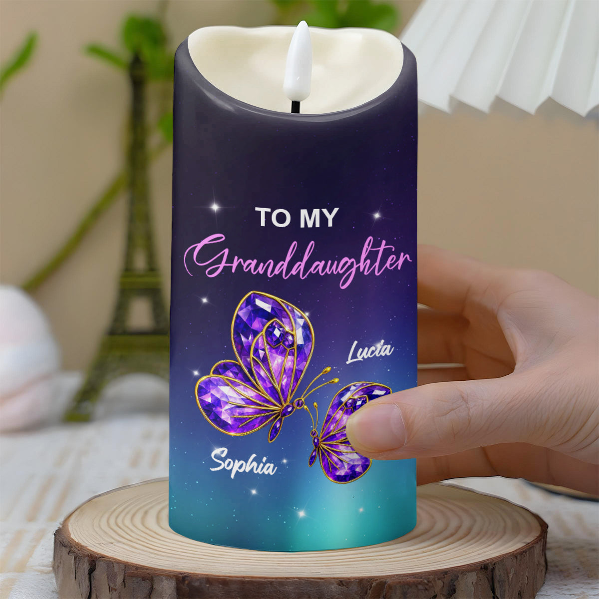 To My Granddaughter, Butterflies And Stars - Personalized Custom LED Candle - GDT484_LECA