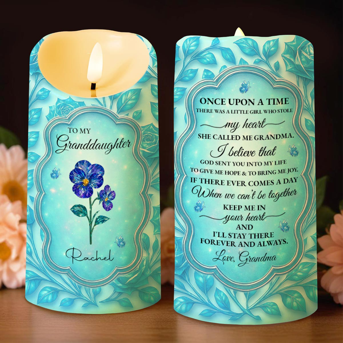 Once Upon A Time, Lovely Message From Grandma, Flowers - Personalized Custom LED Candle - GDT485_LECA