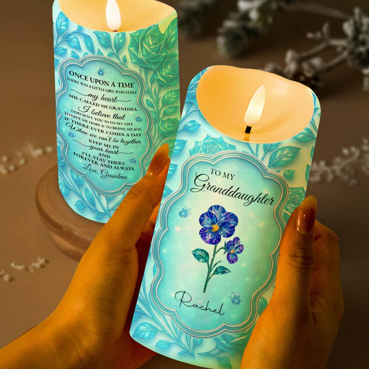 Once Upon A Time, Lovely Message From Grandma, Flowers - Personalized Custom LED Candle - GDT485_LECA
