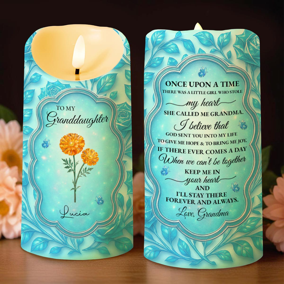 Once Upon A Time, Lovely Message From Grandma, Flowers - Personalized Custom LED Candle - GDT485_LECA