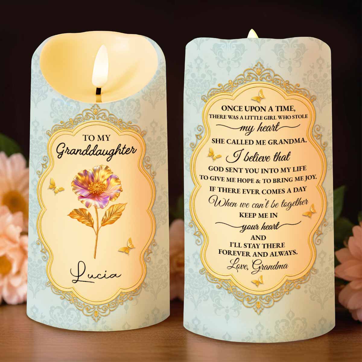 To My Granddaughter, Once Upon A Time, Flowers - Personalized Custom LED Candle - GDT486_LECA