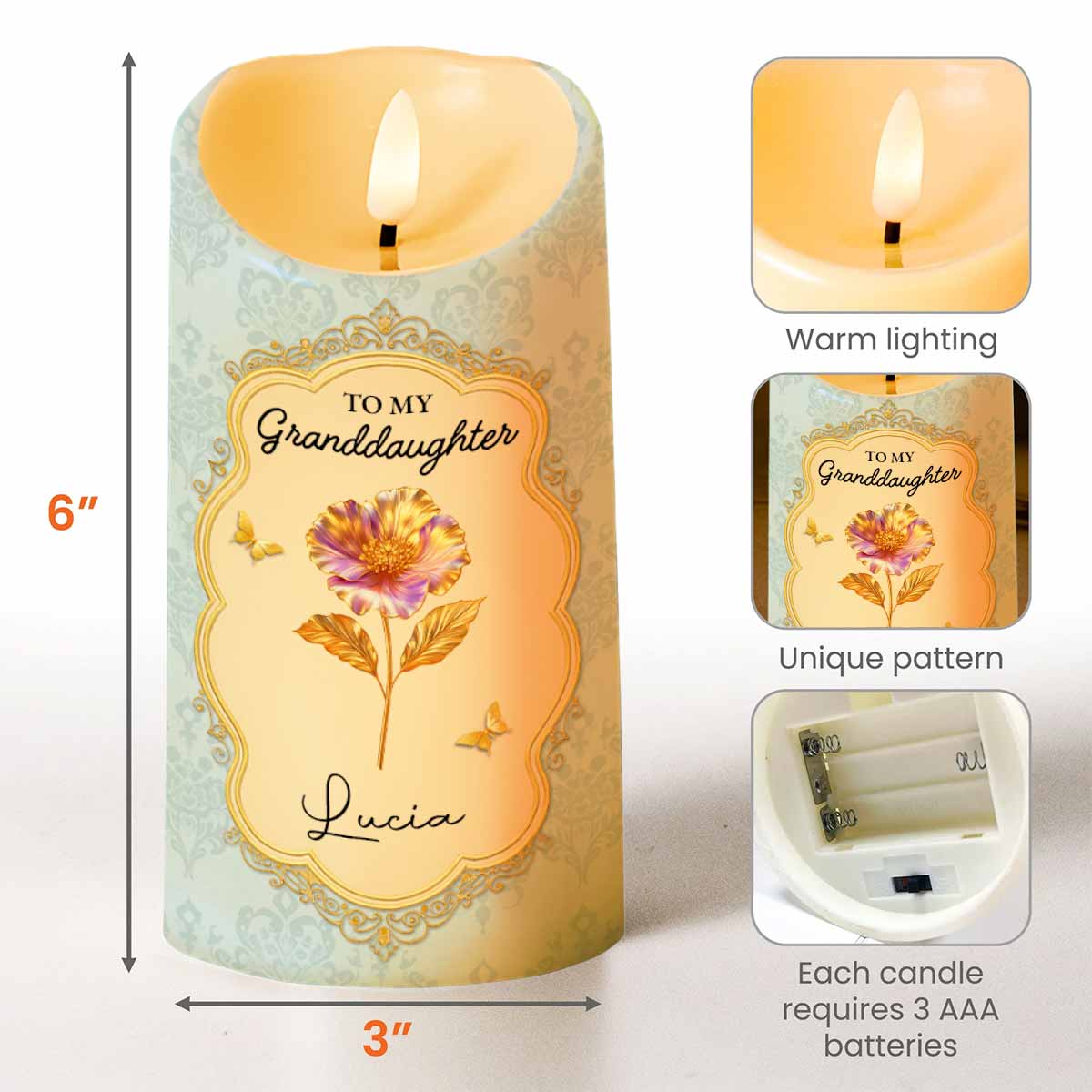 To My Granddaughter, Once Upon A Time, Flowers - Personalized Custom LED Candle - GDT486_LECA