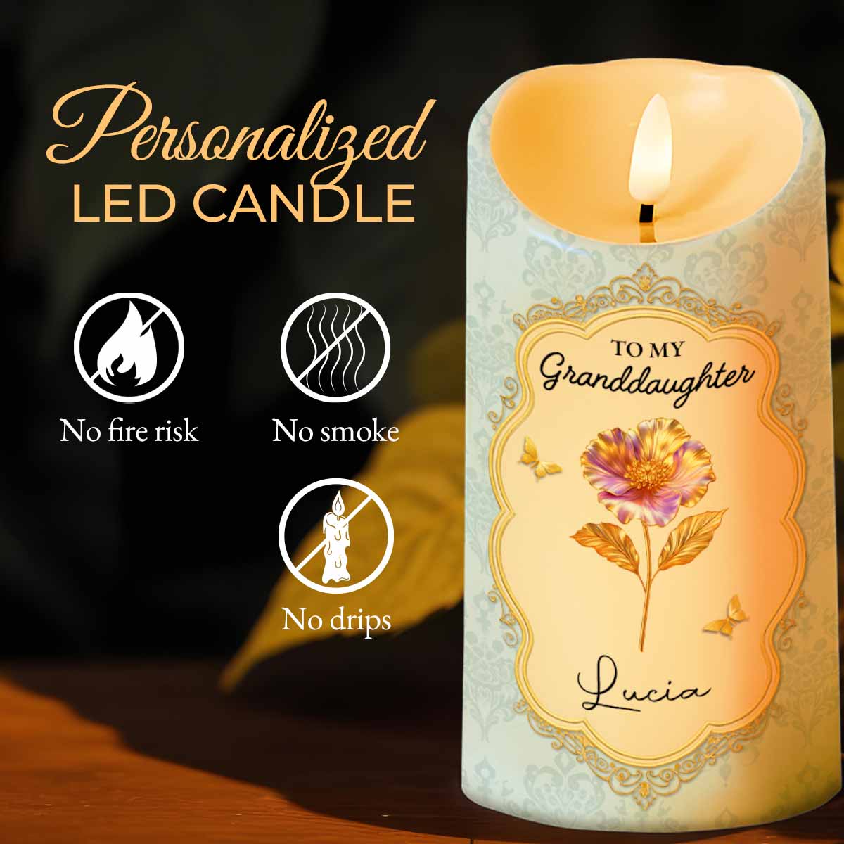 To My Granddaughter, Once Upon A Time, Flowers - Personalized Custom LED Candle - GDT486_LECA