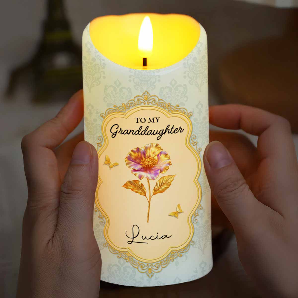 To My Granddaughter, Once Upon A Time, Flowers - Personalized Custom LED Candle - GDT486_LECA