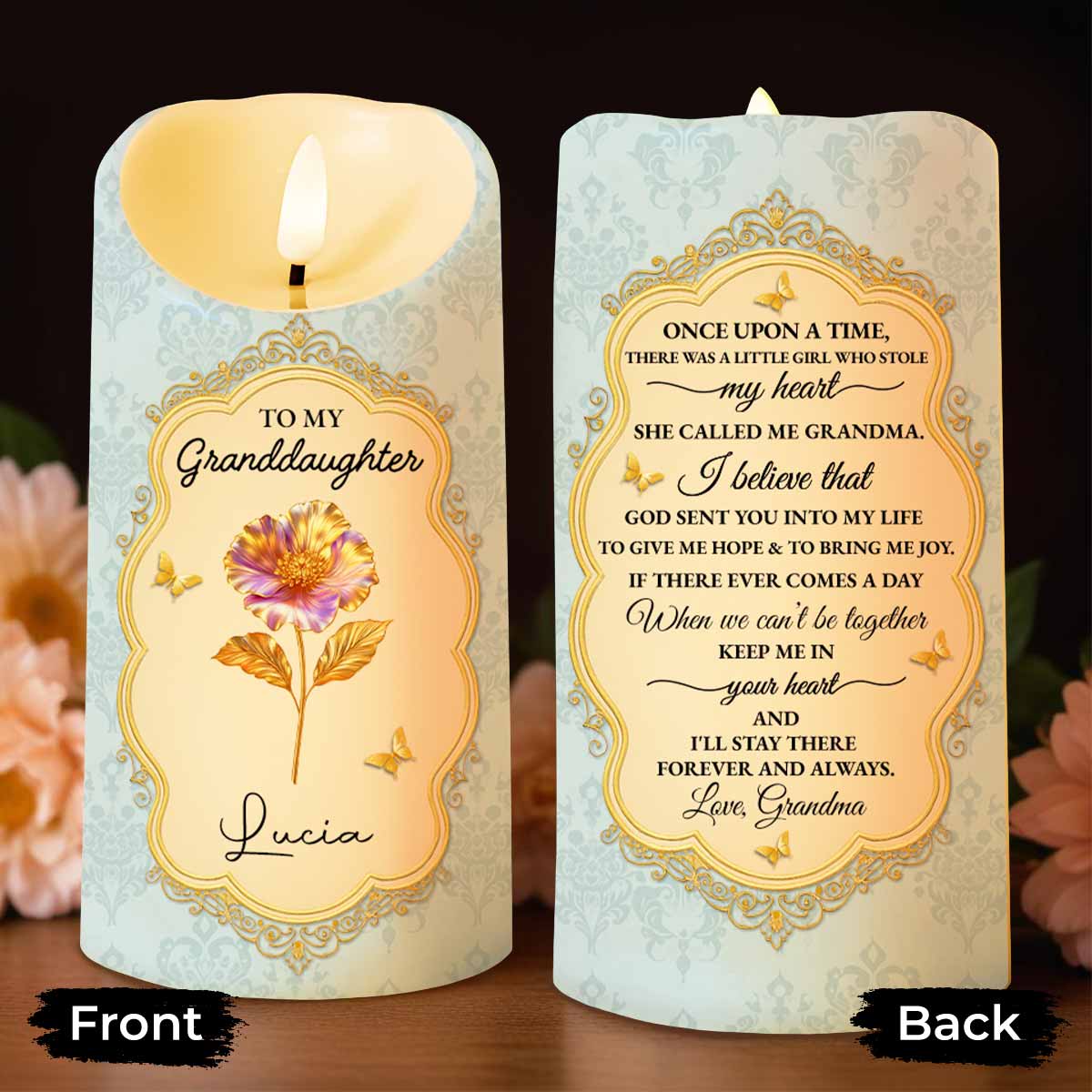 To My Granddaughter, Once Upon A Time, Flowers - Personalized Custom LED Candle - GDT486_LECA