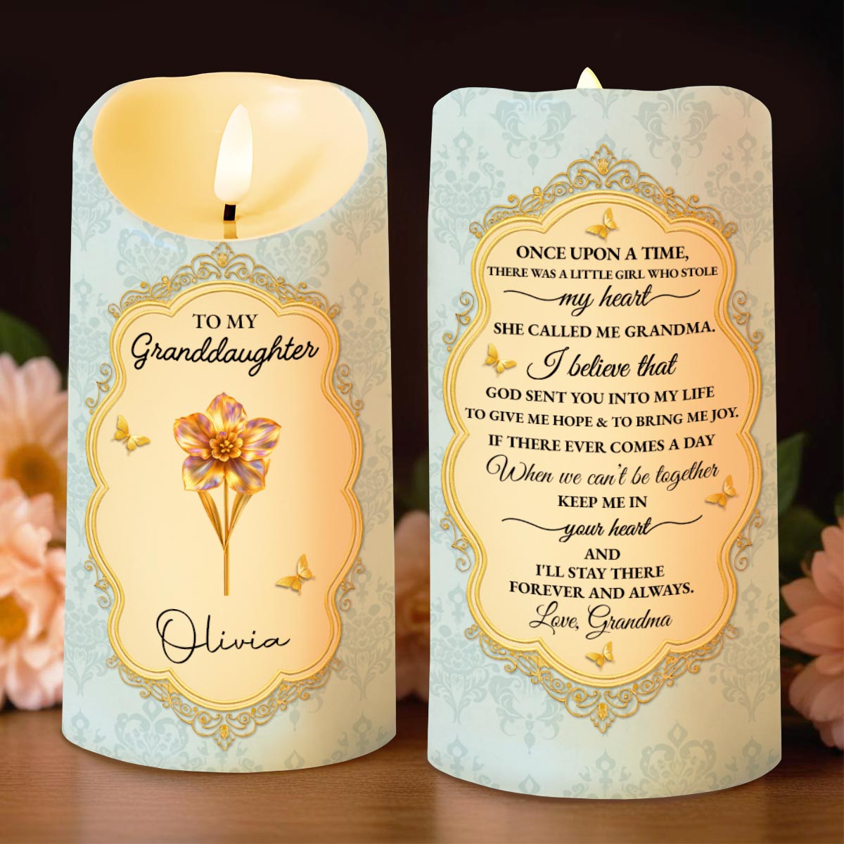 To My Granddaughter, Once Upon A Time, Flowers - Personalized Custom LED Candle - GDT486_LECA