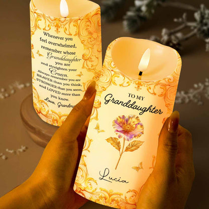 To My Granddaughter, Straighten Your Crown With Flowers - Personalized Custom LED Candle - GDT488_LECA